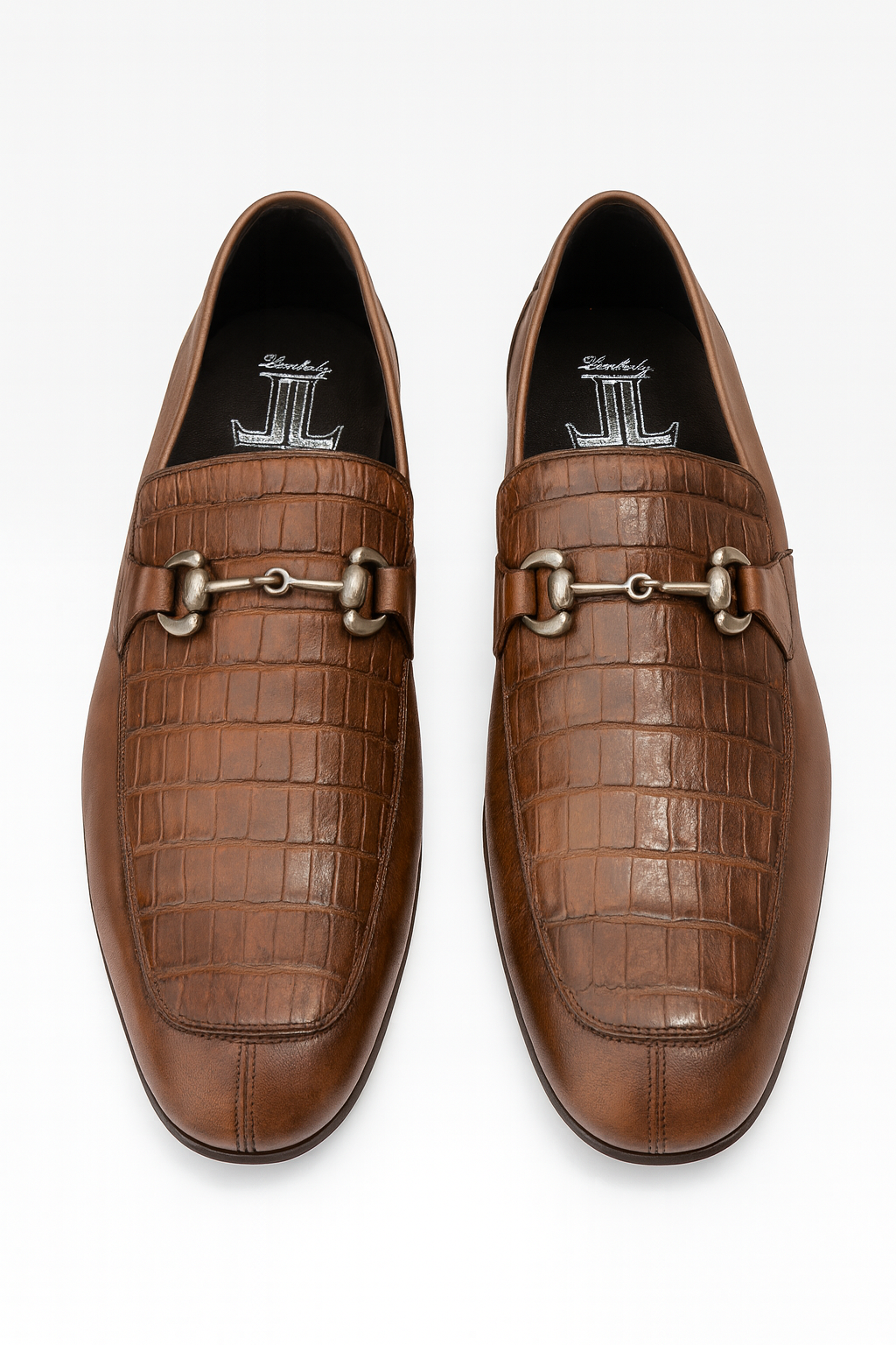 Mens Regal Brown Slip-On Shoes| Genuine Crocodile and Calfskin Leather - 6EE