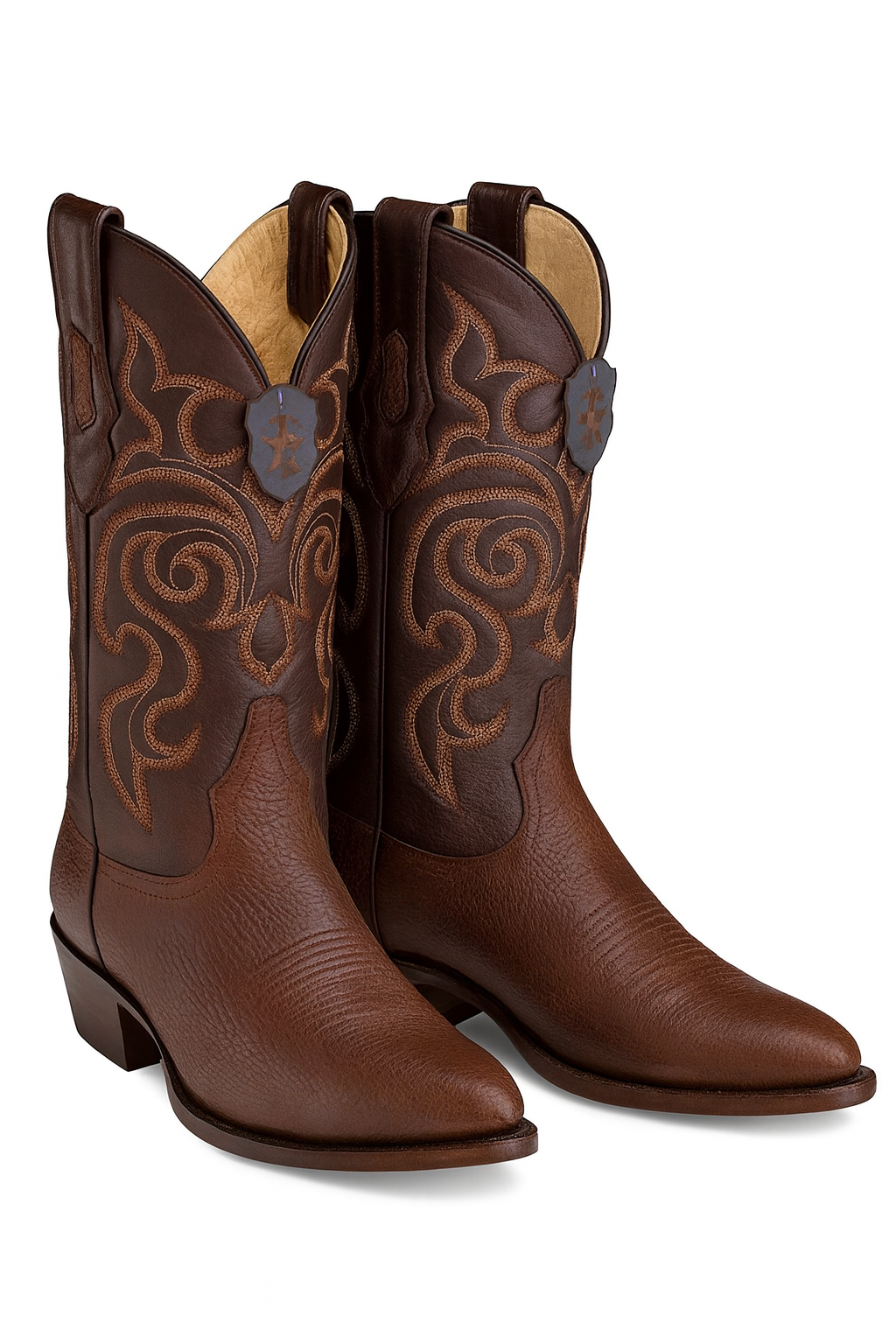 Brown Sharkskin Cowboy Boots J-Toe - EE