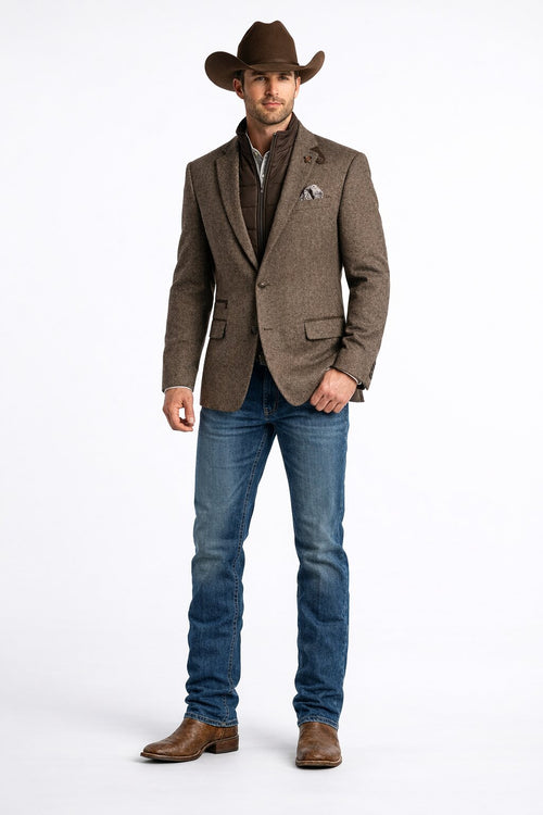 Mens Brown Herringbone Tweed Cowboy Western Blazer Classic Country Sport Coat Jacket for Ranch Wear,  Cowboy Jacket