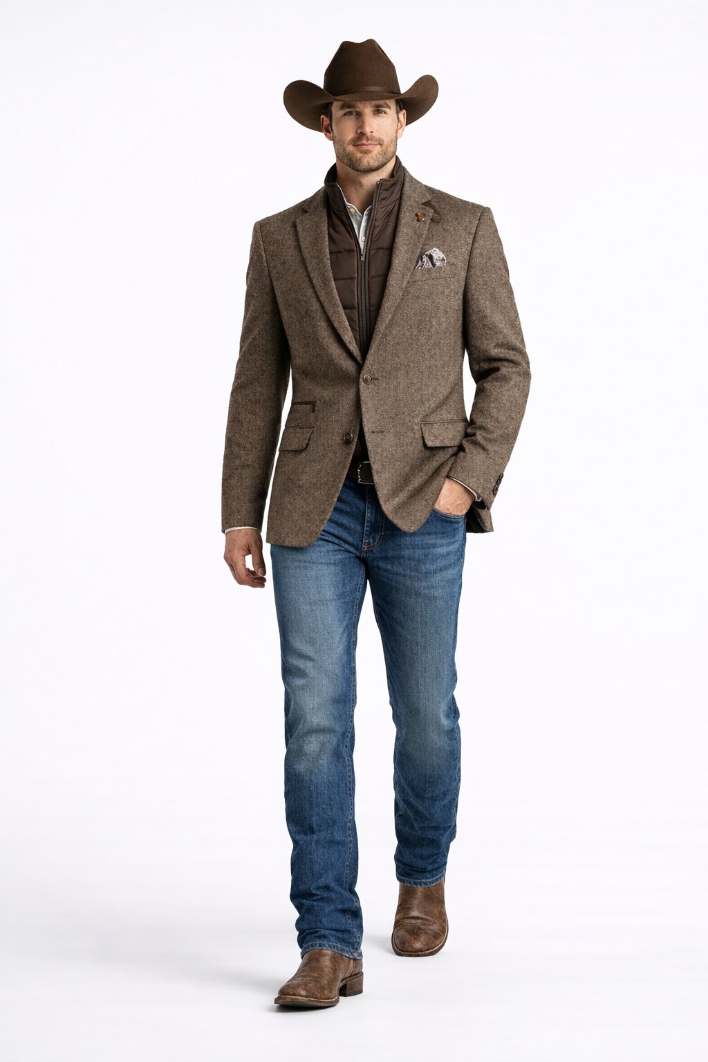 Mens Brown Herringbone Tweed Cowboy Western Blazer Classic Country Sport Coat Jacket for Ranch Wear,  Cowboy Jacket