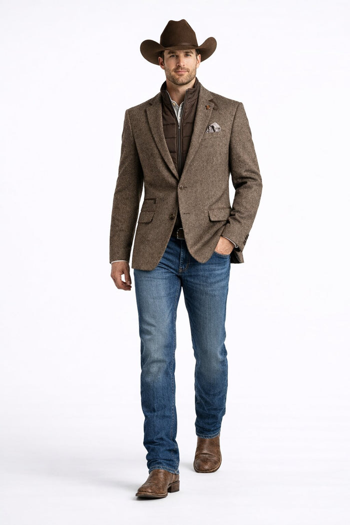 Mens Brown Herringbone Tweed Cowboy Western Blazer Classic Country Sport Coat Jacket for Ranch Wear,  Cowboy Jacket