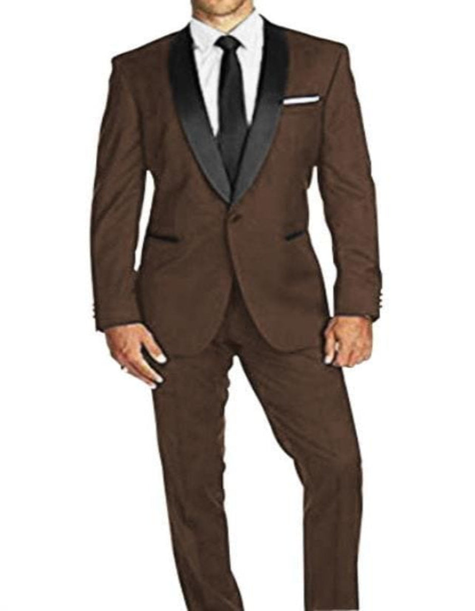 Brown Wedding Suit - Brown Wedding tuxedo - Flat Front Pants Suit - Dark Brown