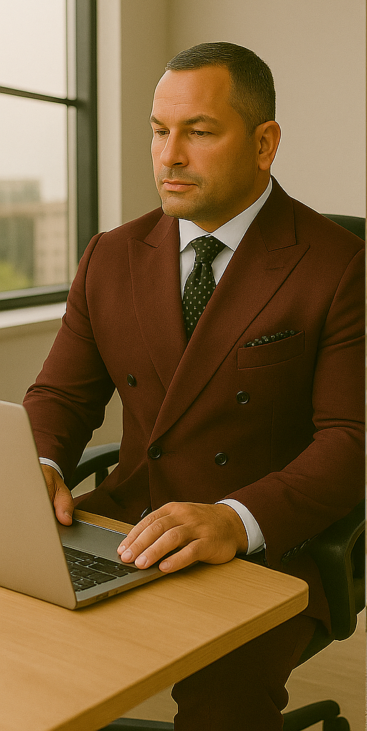 Wool Suit - Italian Made Business Suit by Statement Men's 2 Piece 100% Wool Double Breasted Suit - Micro Windowpane - 38R