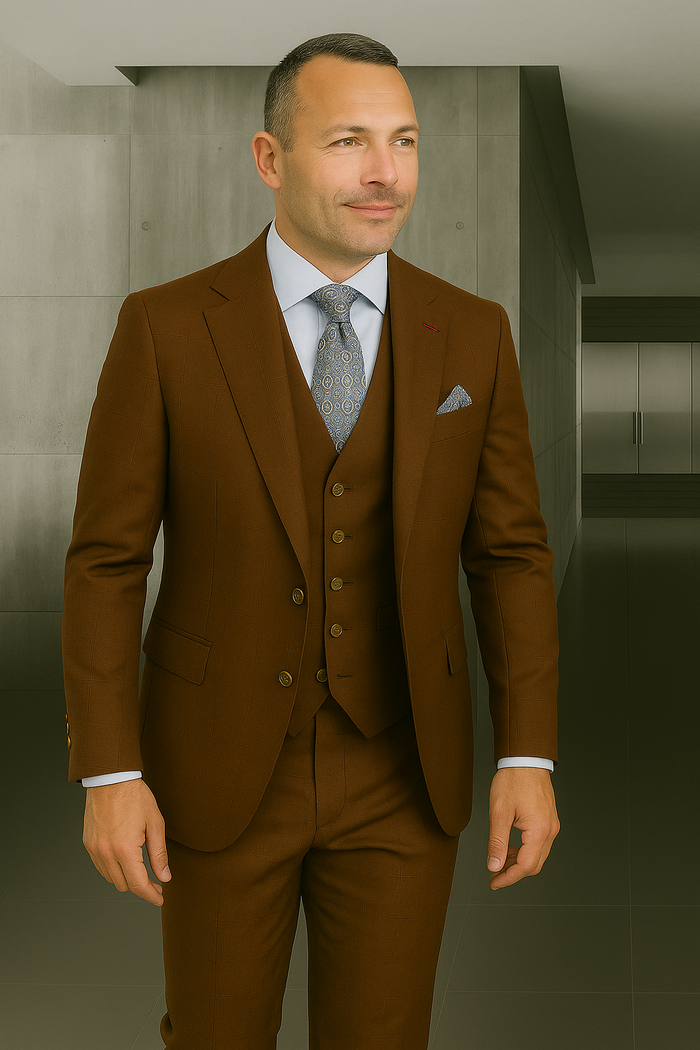 Wool Suit - Italian Made Business Suit by Statement Men's 3 Piece 100% Wool Fashion Suit - Bold Colors