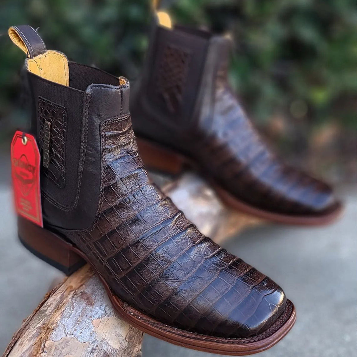 Mens Short Caiman Print Boots - EE