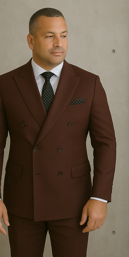 Wool Suit - Italian Made Business Suit by Statement Men's 2 Piece 100% Wool Double Breasted Suit - Micro Windowpane - 38R