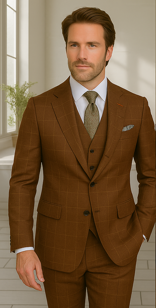 Modern Fit - Wool Suit - Italian Made Business Suit by Statement Men's 3 Piece 100% Wool Modern Fit Suit - V-Neck Double Breasted Vest