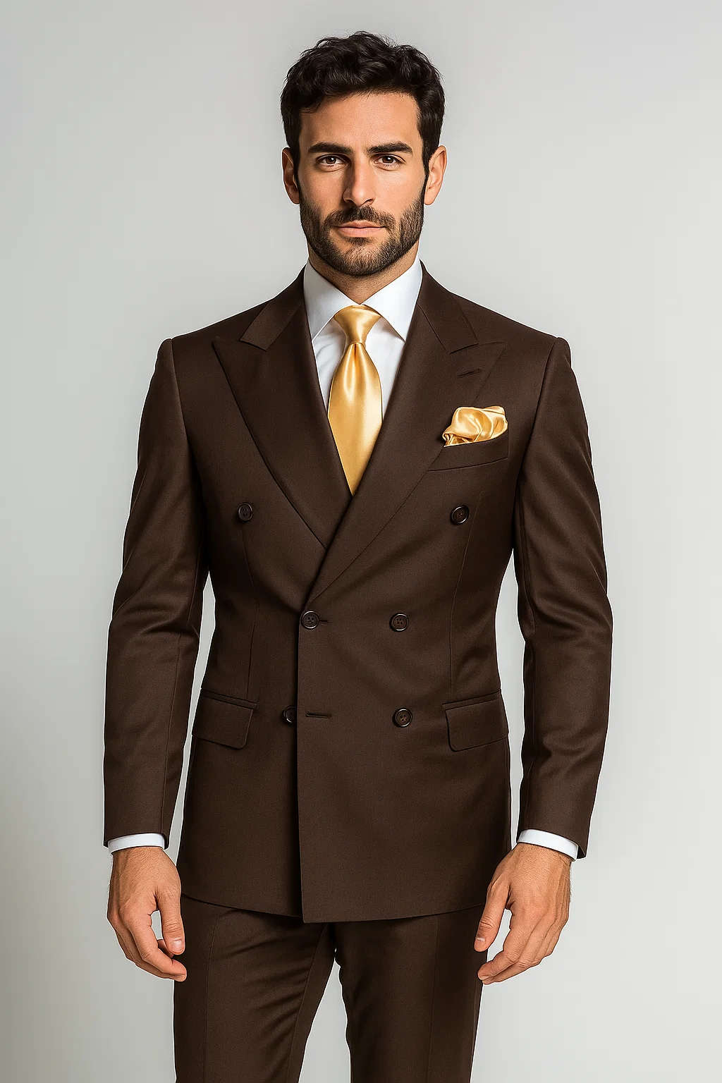 Suits With Baggy Pleated Pants - Wide Leg Pants 100% Wool - Classic Fit in Brown Color by Rossiman - 38 Regular