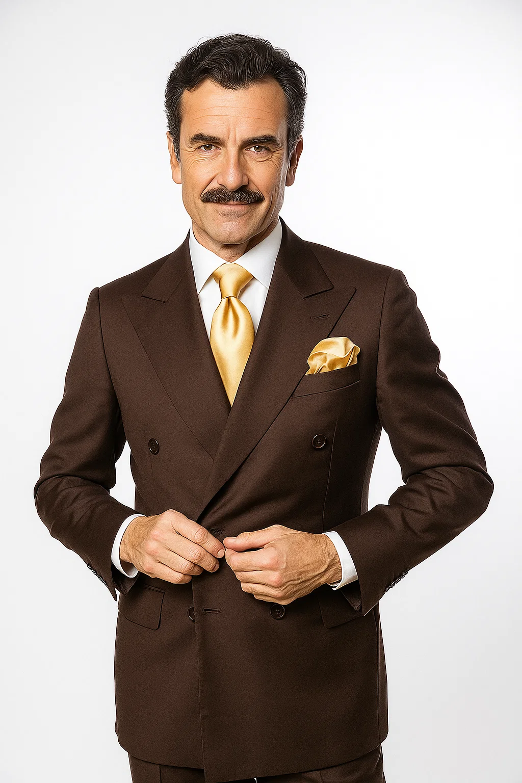 Suits With Baggy Pleated Pants - Wide Leg Pants 100% Wool - Classic Fit in Brown Color by Rossiman - 38 Regular