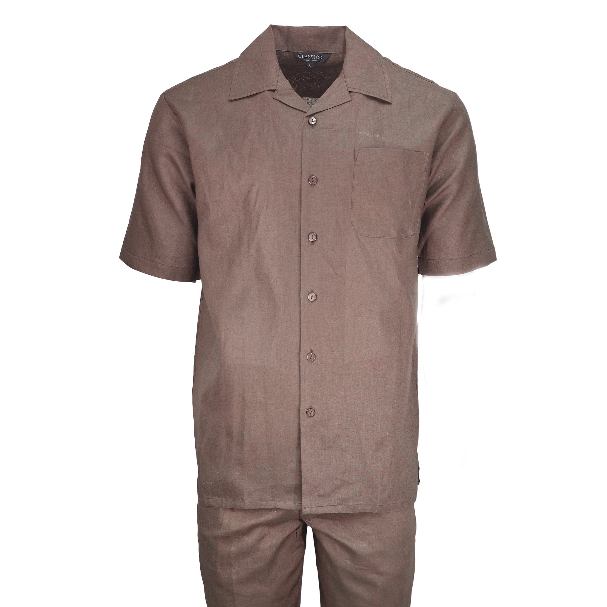 Mens Brown Linen Shirt and Pants Casual Outfit Set - Small