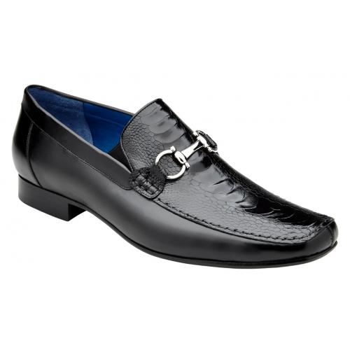 Belvedere Bruno Black Genuine Ostrich Leg and Italian Calf Dress Loafer Shoes - 6