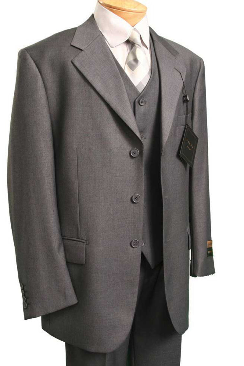 Mens 3 Button Vested Basic Wool Feel Suit in Heather Grey - 40 Short