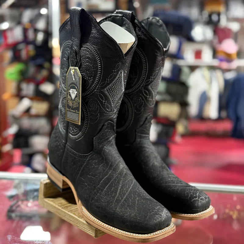 Mens White Diamond Boot Black Bullhide Square Toe Cowboy Boots - 6