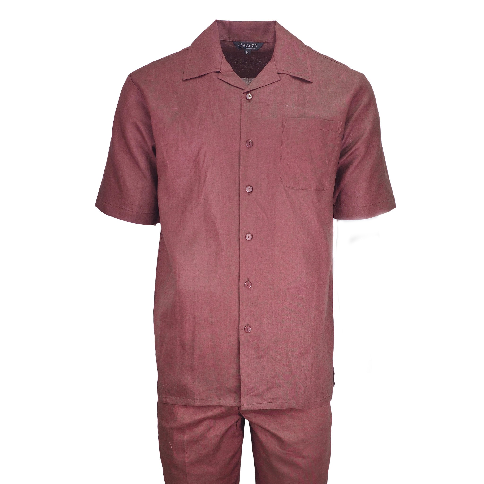 Mens Burgundy Linen Shirt and Pants Casual Outfit Set - Small