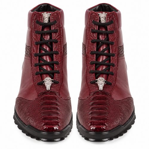 Los Altos Genuine Ostrich Leg Burgundy Casual Ankle Boot