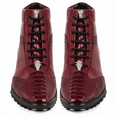 Los Altos Genuine Ostrich Leg Burgundy Casual Ankle Boot