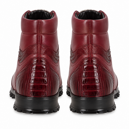 Los Altos Genuine Ostrich Leg Burgundy Casual Ankle Boot