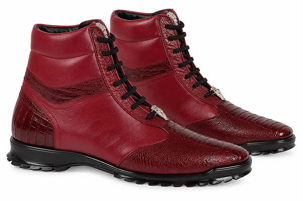 Los Altos Genuine Ostrich Leg Burgundy Casual Ankle Boot