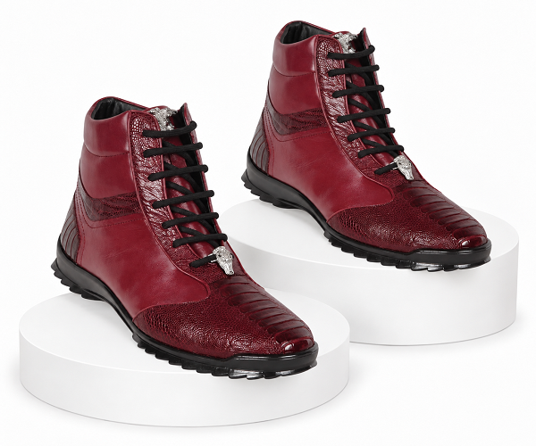 Los Altos Genuine Ostrich Leg Burgundy Casual Ankle Boot