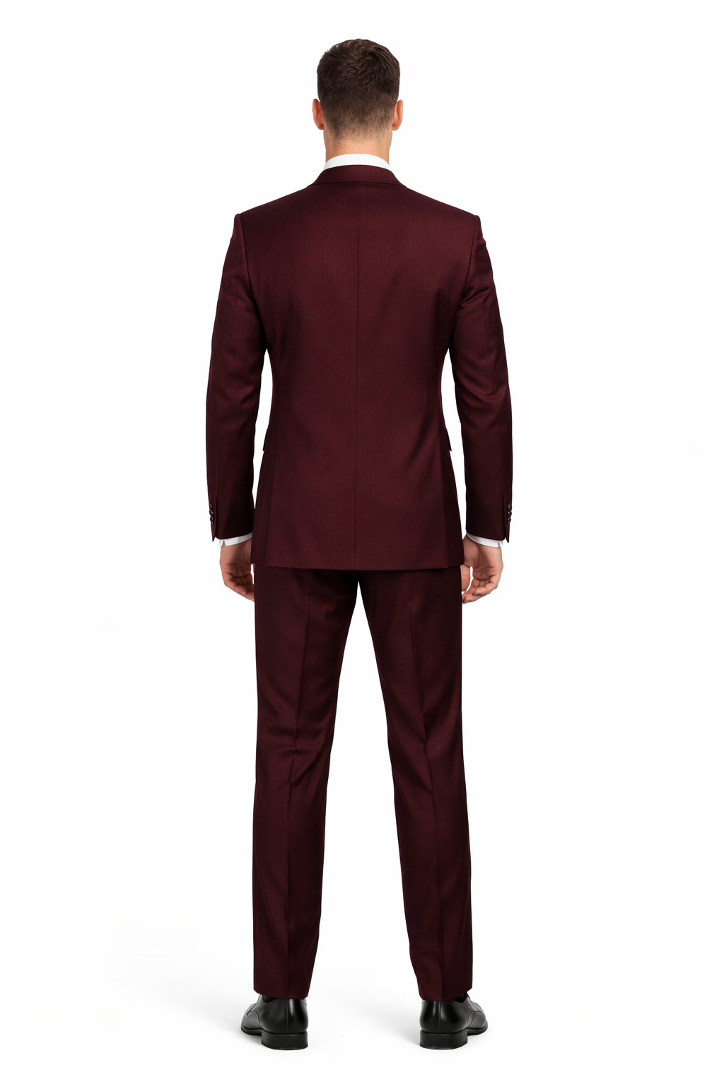 Men's Designer Double Breasted Wool Suit in Burgundy