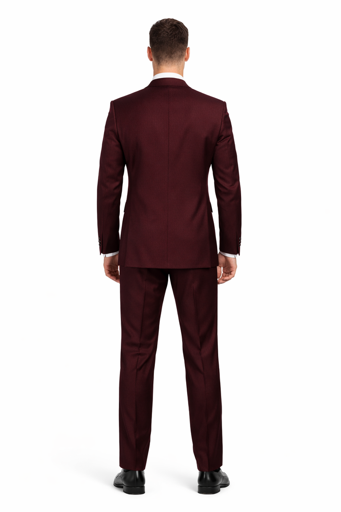 Men's Designer Double Breasted Wool Suit in Burgundy