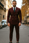Slim Fit Double Breasted Suit Gold Buttons - Burgundy Suit - Designer Wool Suits