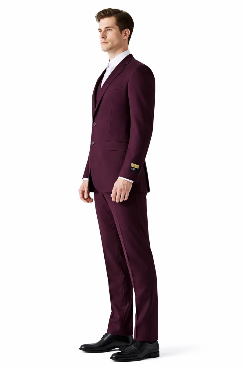 Burgundy Groomsmen prom  Suits - 2 Button Vested - Burgundy