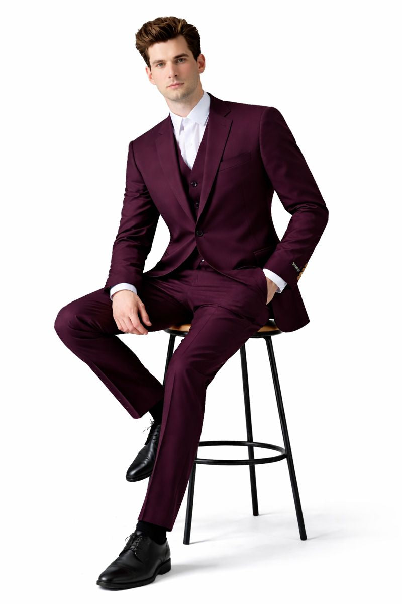 Burgundy Groomsmen prom  Suits - 2 Button Vested