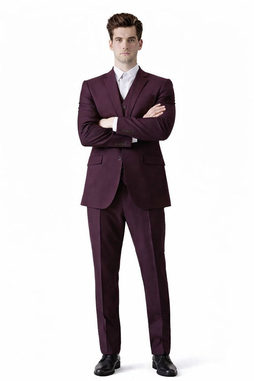 Burgundy Groomsmen prom  Suits - 2 Button Vested