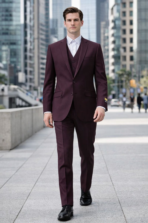 Burgundy Groomsmen prom  Suits - 2 Button Vested