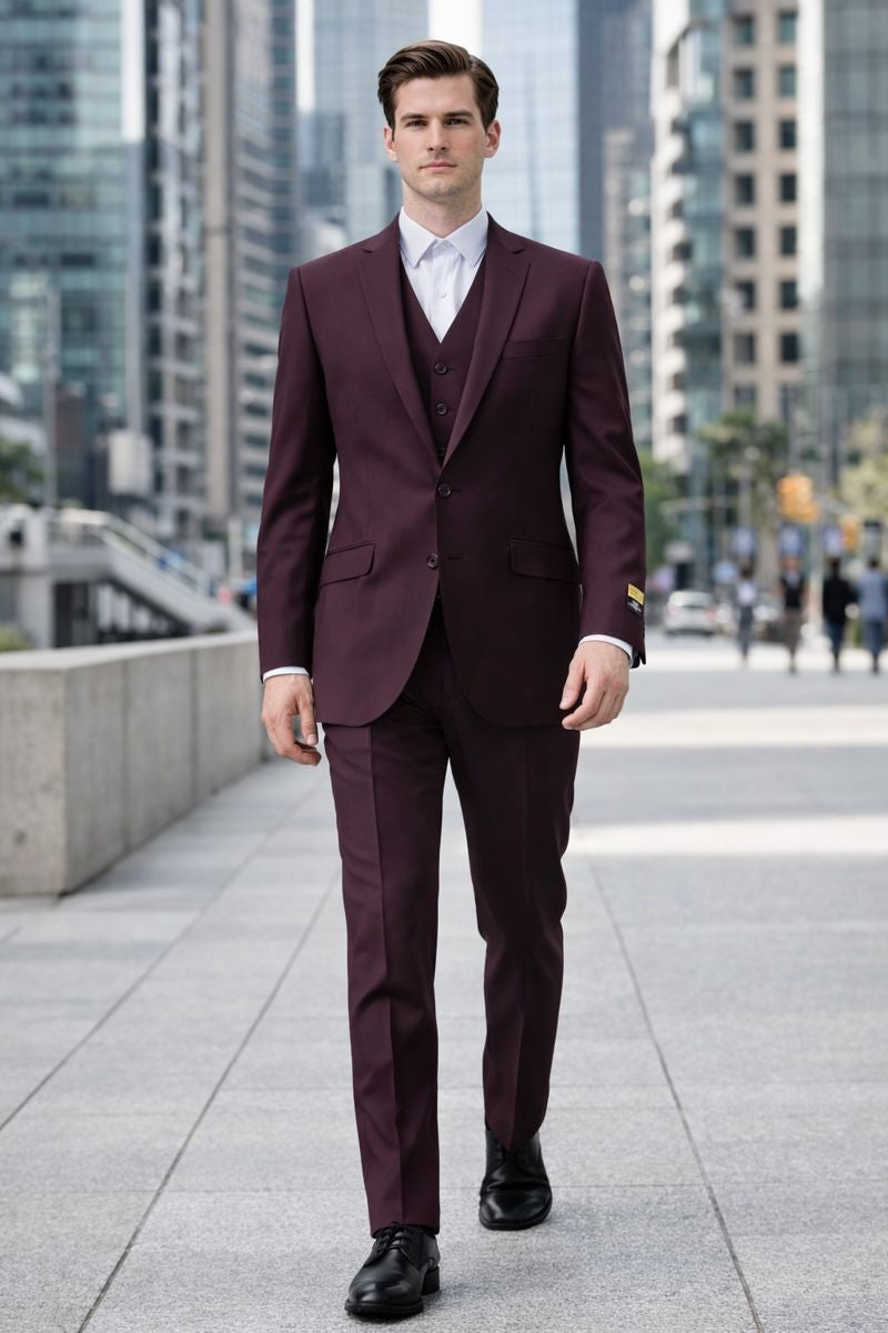 Burgundy Groomsmen prom  Suits - 2 Button Vested - Burgundy