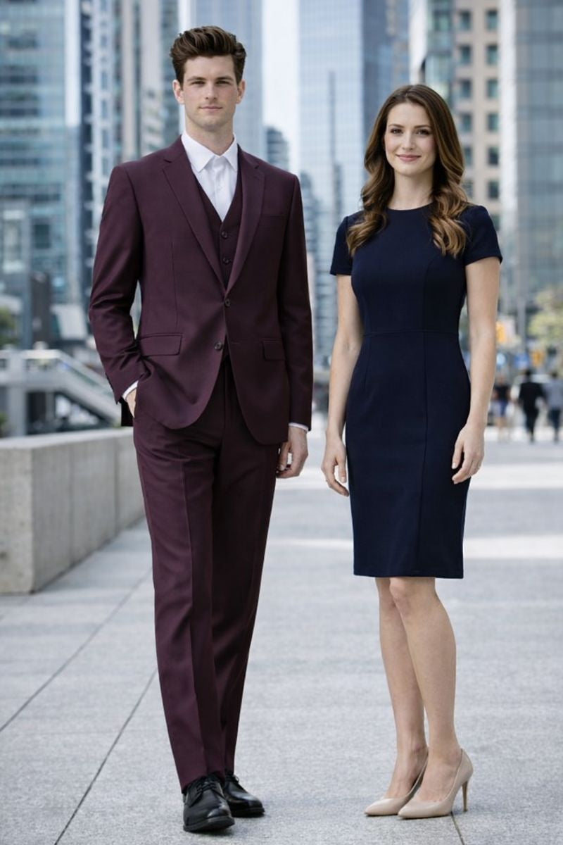 Burgundy Groomsmen prom  Suits - 2 Button Vested - Burgundy