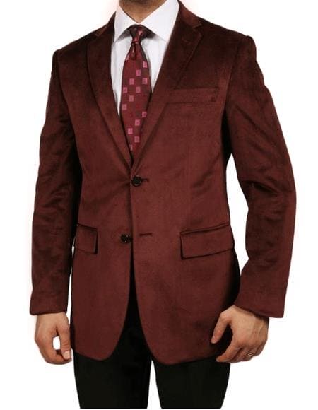 Burgundy Groomsmen Suits - Solid Velvet Jacket - XS