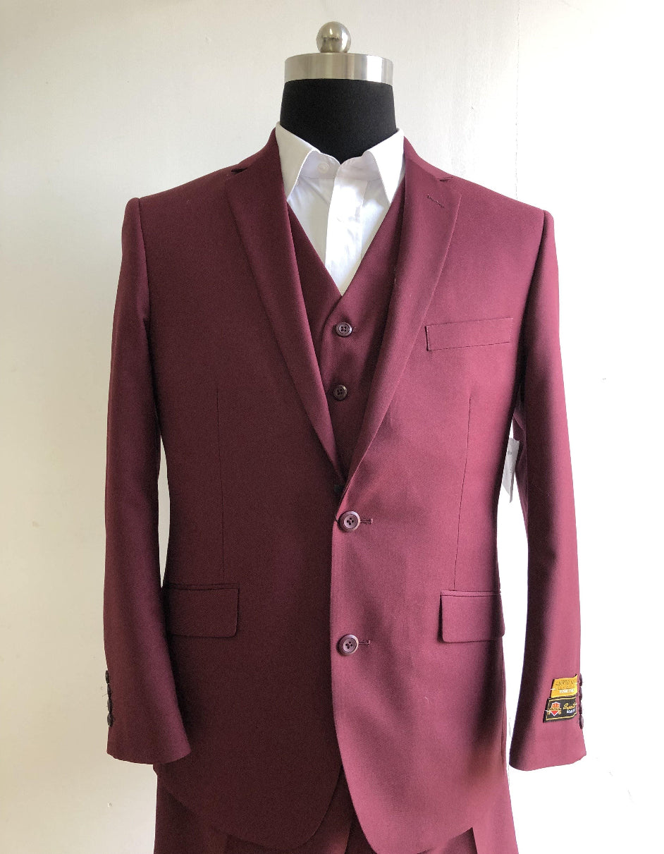 6 Buttons - Besom Pocket - Burgundy Groomsmen Suits - Burgundy