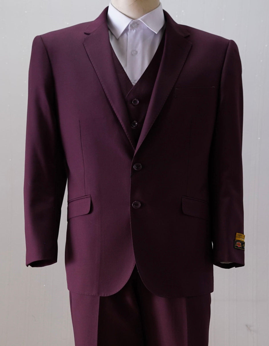 Burgundy Groomsmen Suits - 2 Button Vested - Burgundy