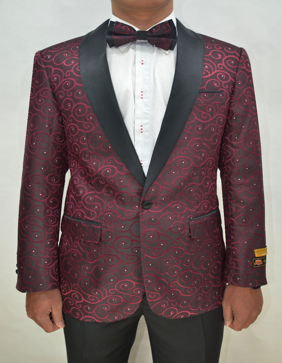 Burgundy Groomsmen Suits - Paisley Pattern Suit - Burgundy