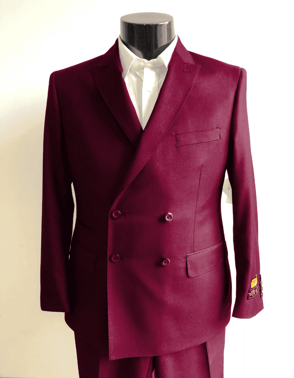 Burgundy Groomsmen Suits - Double Breasted Suit - Burgundy