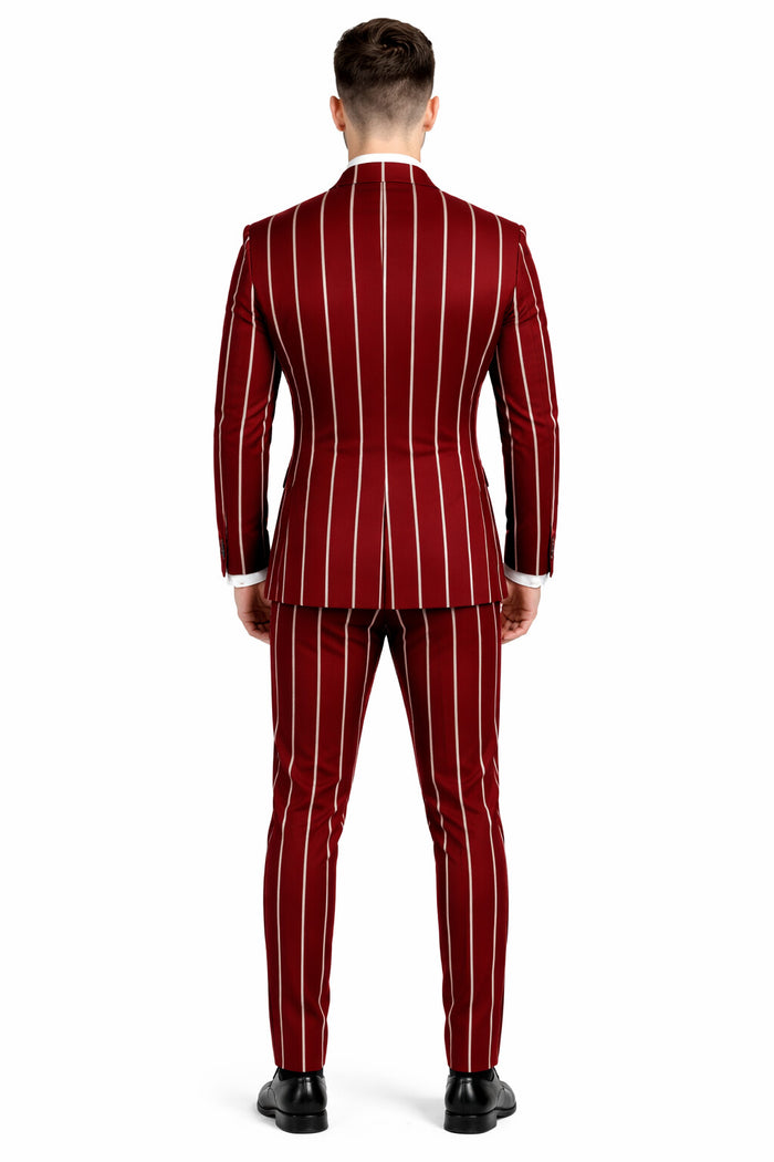 Burgundy Pinstripe Suit - Mens 1920s Gangster Pinstripe Suit - Lapel Chalk Pinstripe Red