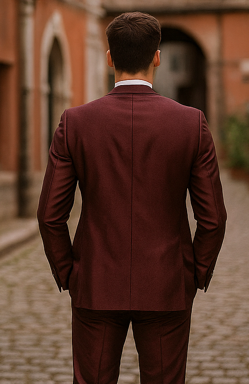 "Burgundy Men's Sharkskin Wedding & Prom 2026 Suit - Two Button Vested Style"