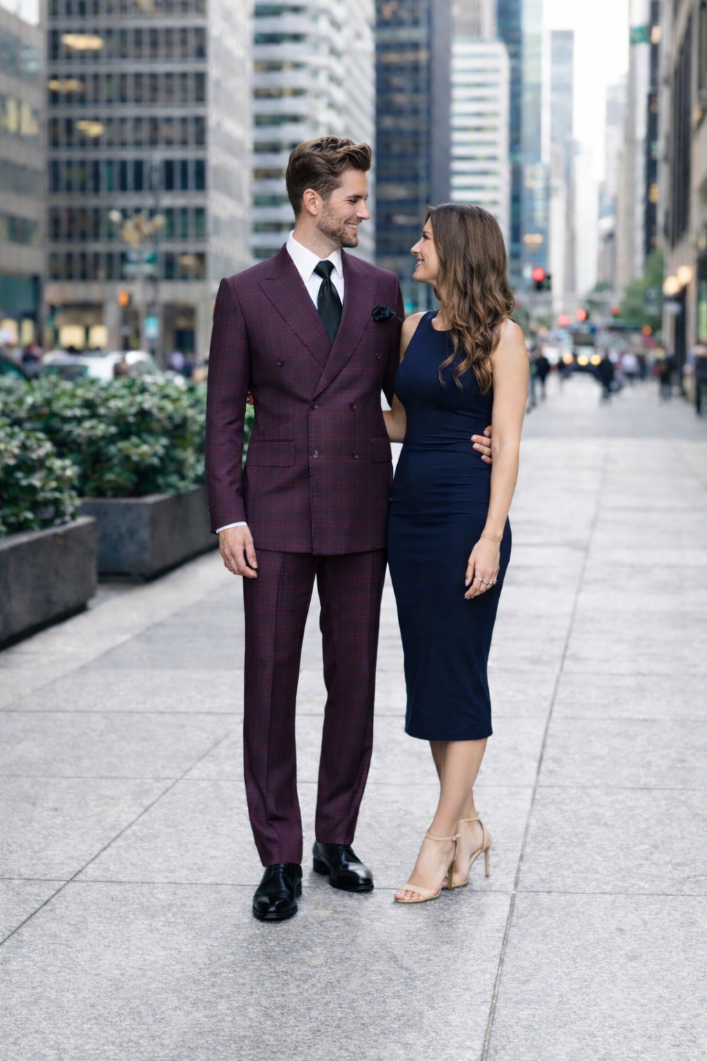 Burgundy Plaid Suit for Men – Rossiman Double-Breasted Windowpane Two-Piece-New Designer Collection - 34 Short or Extra Small