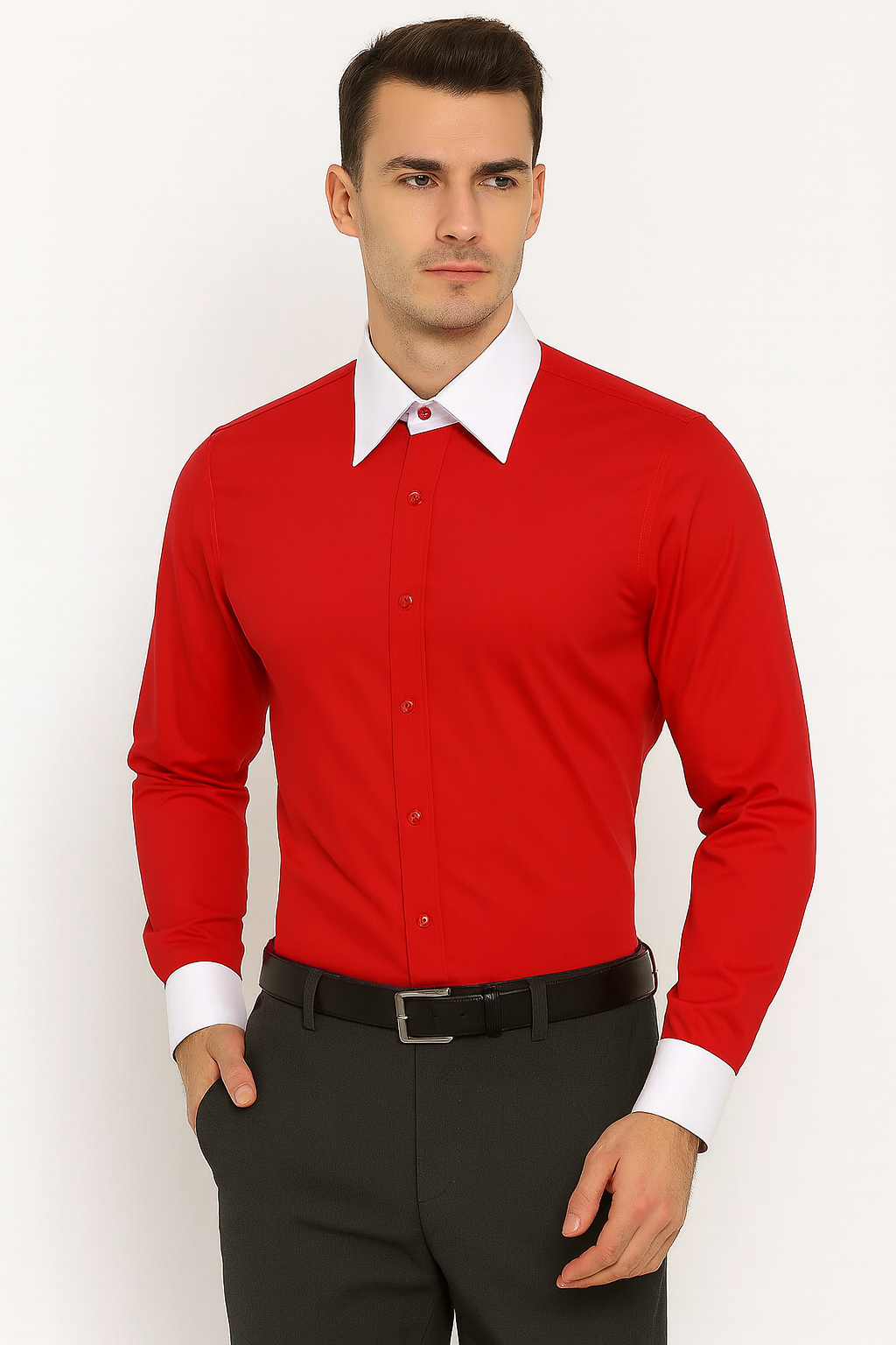 Classic Stylish Fashionable -White Collar Two Toned Contrast white collars Multi-color Men's Dress Shirt