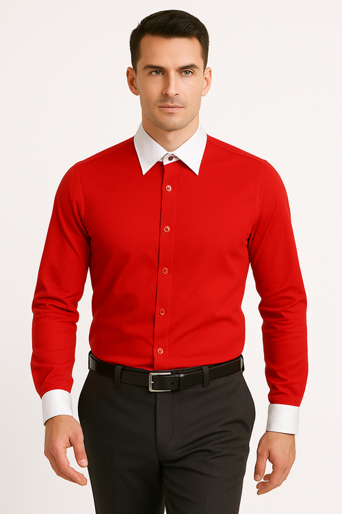 Classic Stylish Fashionable -White Collar Two Toned Contrast white collars Multi-color Men's Dress Shirt