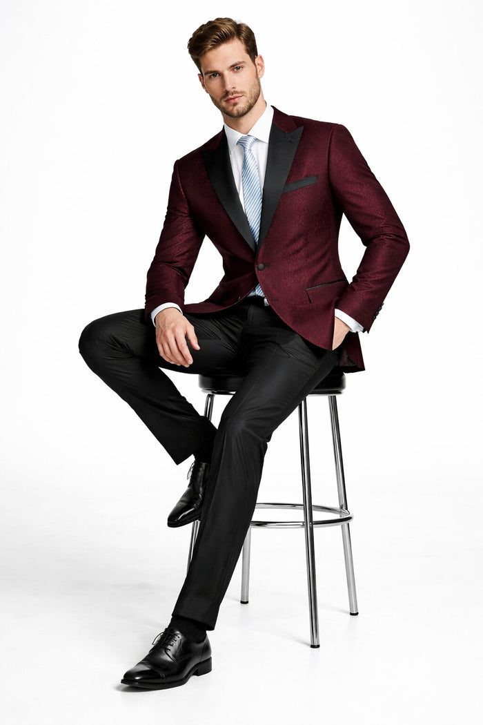 Mens Slim Fit Burgundy Tuxedo Blazer