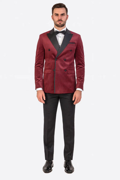 Burgundy Velvet Double Breasted Tuxedo Jacket Wedding & Prom