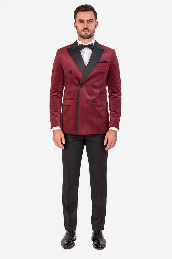 Burgundy Velvet Double Breasted Tuxedo Jacket Wedding & Prom