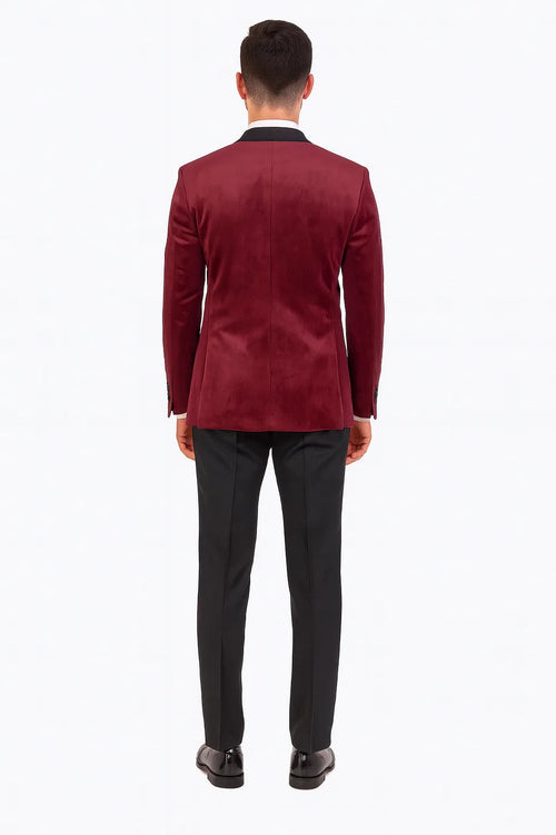 Burgundy Velvet Double Breasted Tuxedo Jacket Wedding & Prom