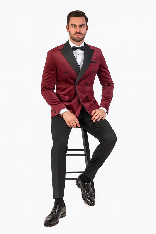 Burgundy Velvet Double Breasted Tuxedo Jacket Wedding & Prom