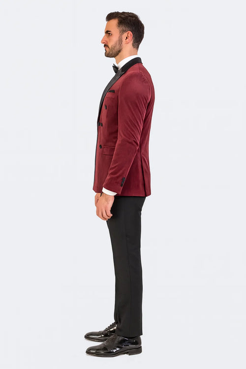 Burgundy Velvet Double Breasted Tuxedo Jacket Wedding & Prom