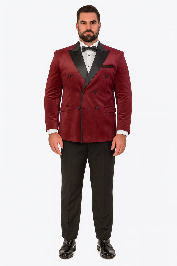 Burgundy Velvet Double Breasted Tuxedo Jacket Wedding & Prom