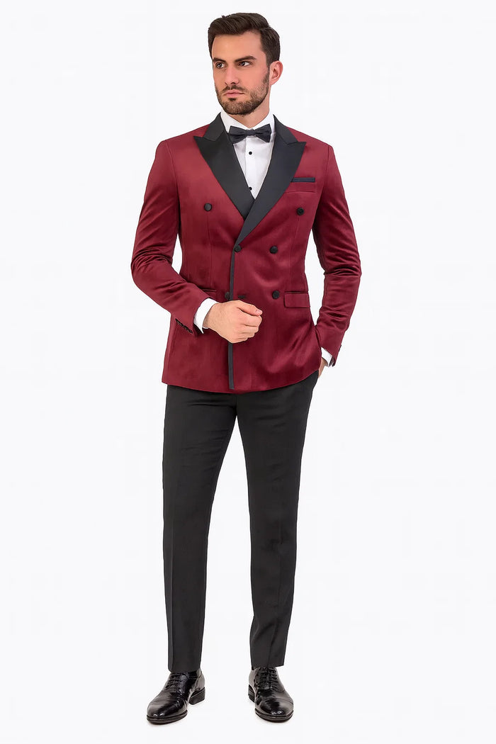 Burgundy Velvet Double Breasted Tuxedo Jacket Wedding & Prom
